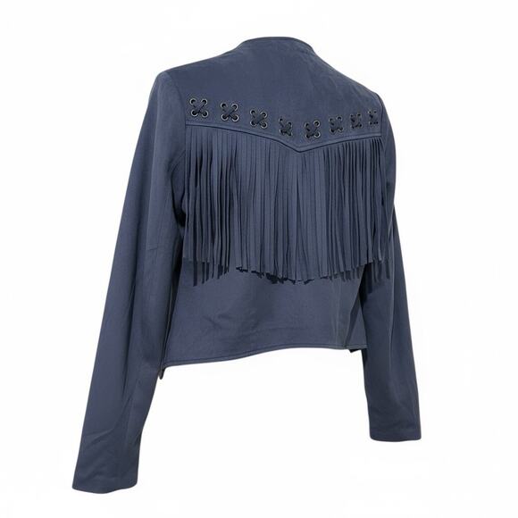 Shinestar Black Faux Suede Fringe Western Jacket Women's M Rodeo Cowboycore Boho - Picture 3 of 6